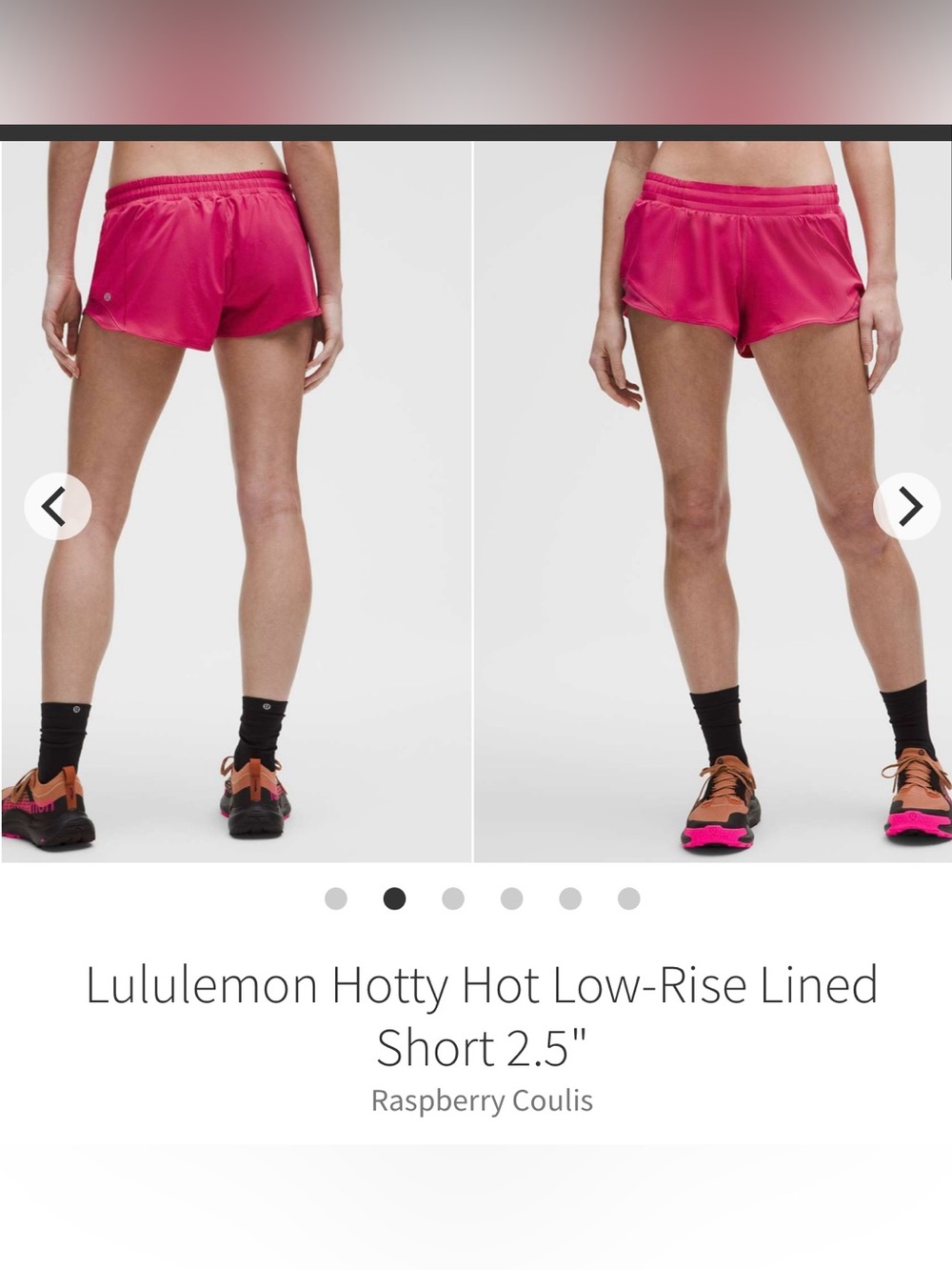 Lululemona Hotty Hot Low-Rise Lined
Short 2.5" Raspberry Coulis size 6
